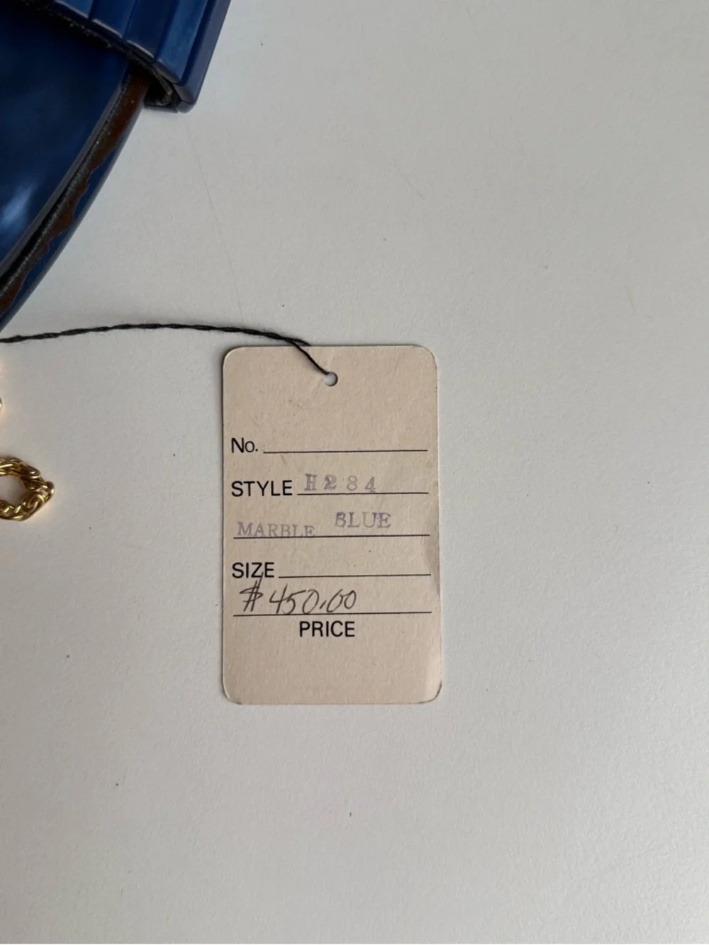 Vintage Lee Wee Hand Bag Unique Blue Marble Acrylic Half Moon Purse Gold Chain - Picture 4 of 16